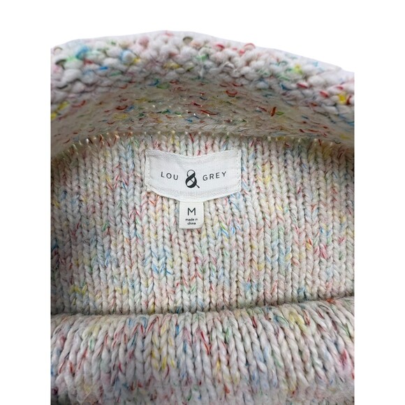 Lou & Grey Speckled Confetti Knit Mock Neck Sweater Side Vents Cream Cozy M - Picture 2 of 11